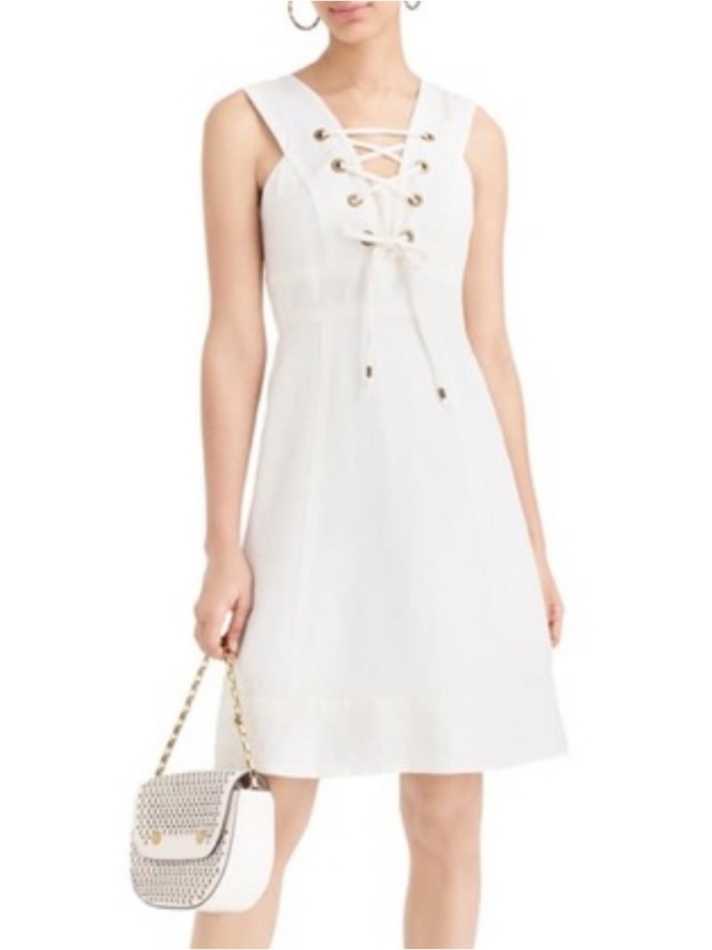 J Crew Sleeveless Cream Lace Up Dress in 100% Structured Linen 6